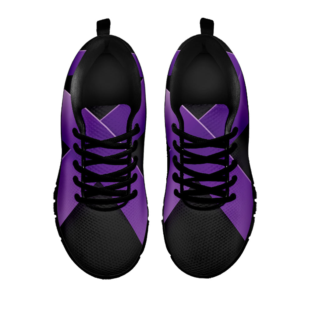 Purple All Cancer Awareness Ribbon Print Black Sneakers