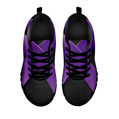 Purple All Cancer Awareness Ribbon Print Black Sneakers