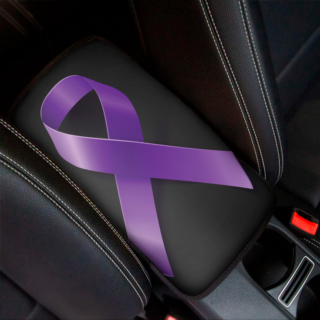 Purple All Cancer Awareness Ribbon Print Car Center Console Cover