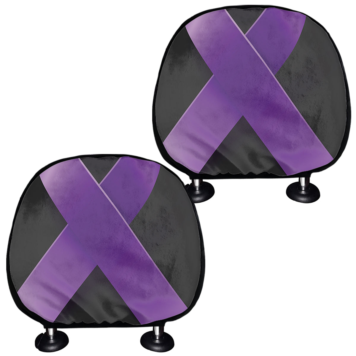 Purple All Cancer Awareness Ribbon Print Car Headrest Covers