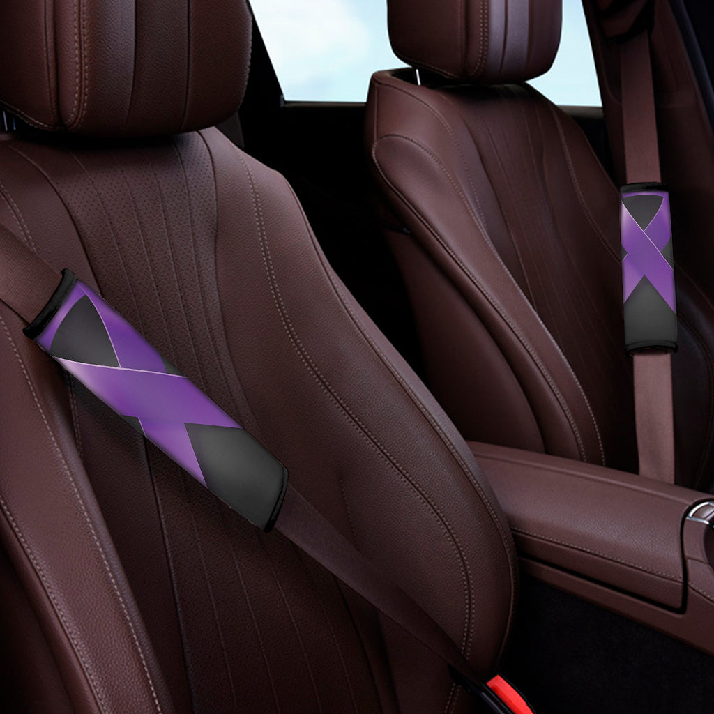 Purple All Cancer Awareness Ribbon Print Car Seat Belt Covers