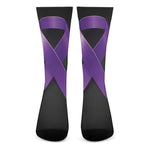 Purple All Cancer Awareness Ribbon Print Crew Socks
