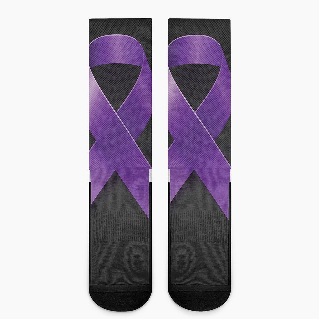 Purple All Cancer Awareness Ribbon Print Crew Socks