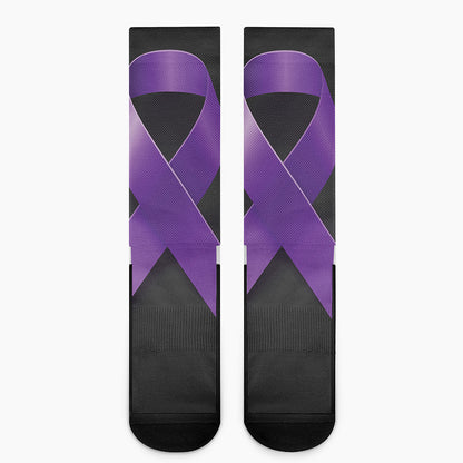 Purple All Cancer Awareness Ribbon Print Crew Socks