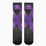 Purple All Cancer Awareness Ribbon Print Crew Socks