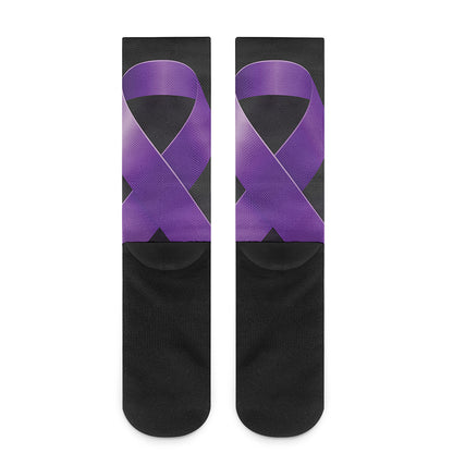 Purple All Cancer Awareness Ribbon Print Crew Socks