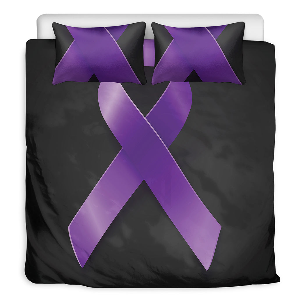 Purple All Cancer Awareness Ribbon Print Duvet Cover Bedding Set
