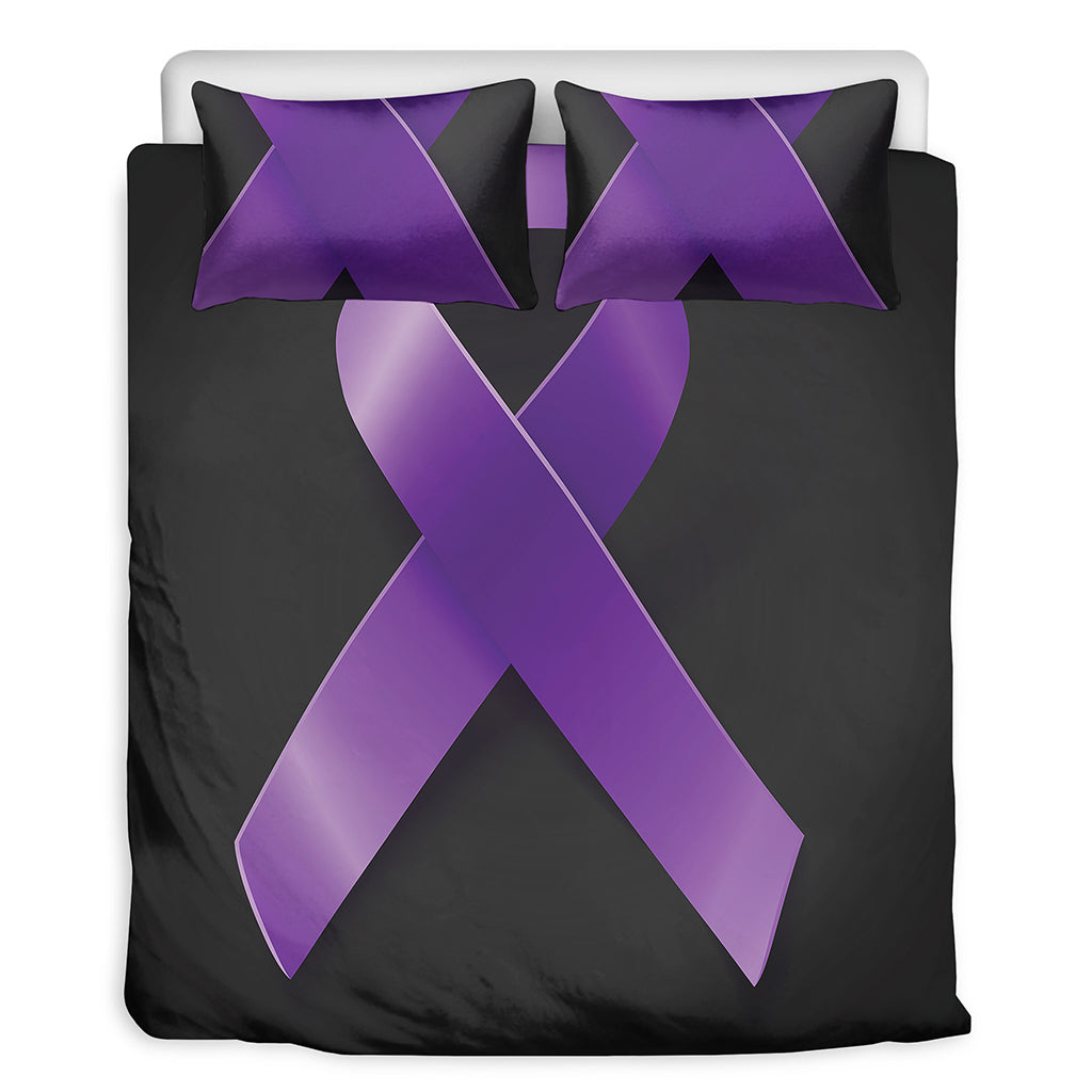 Purple All Cancer Awareness Ribbon Print Duvet Cover Bedding Set