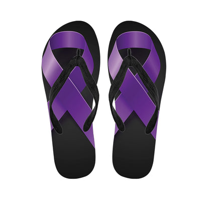 Purple All Cancer Awareness Ribbon Print Flip Flops