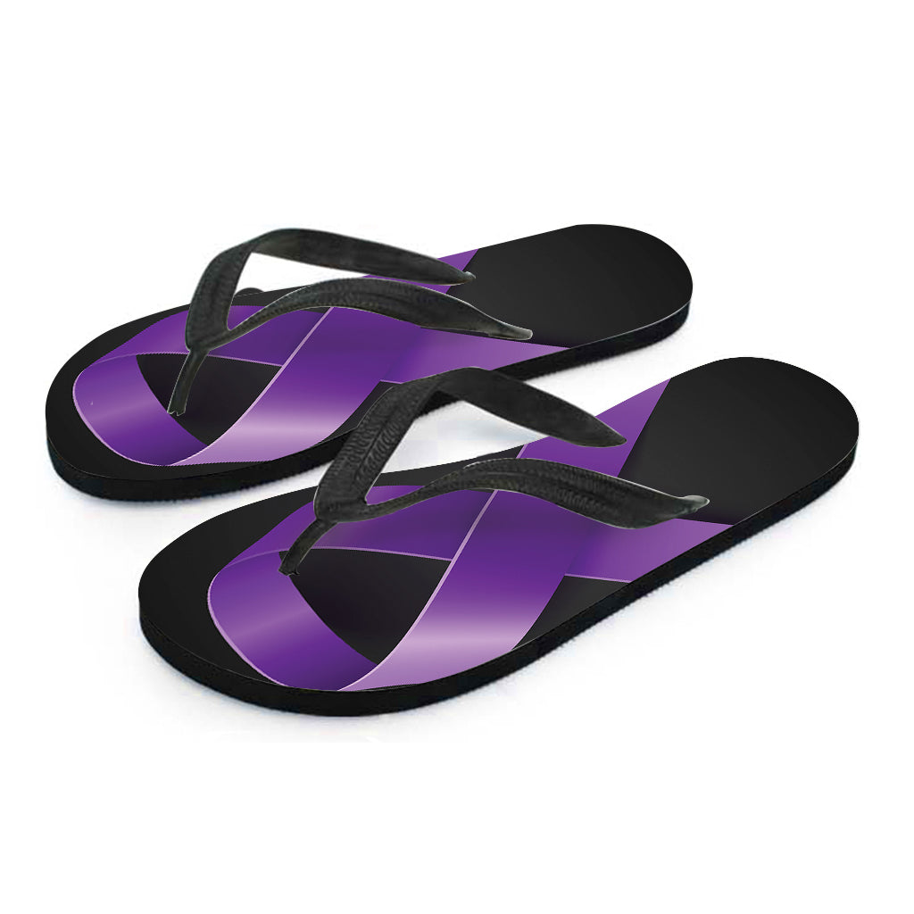 Purple All Cancer Awareness Ribbon Print Flip Flops