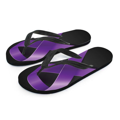 Purple All Cancer Awareness Ribbon Print Flip Flops