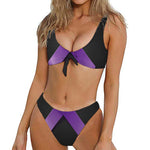 Purple All Cancer Awareness Ribbon Print Front Bow Tie Bikini