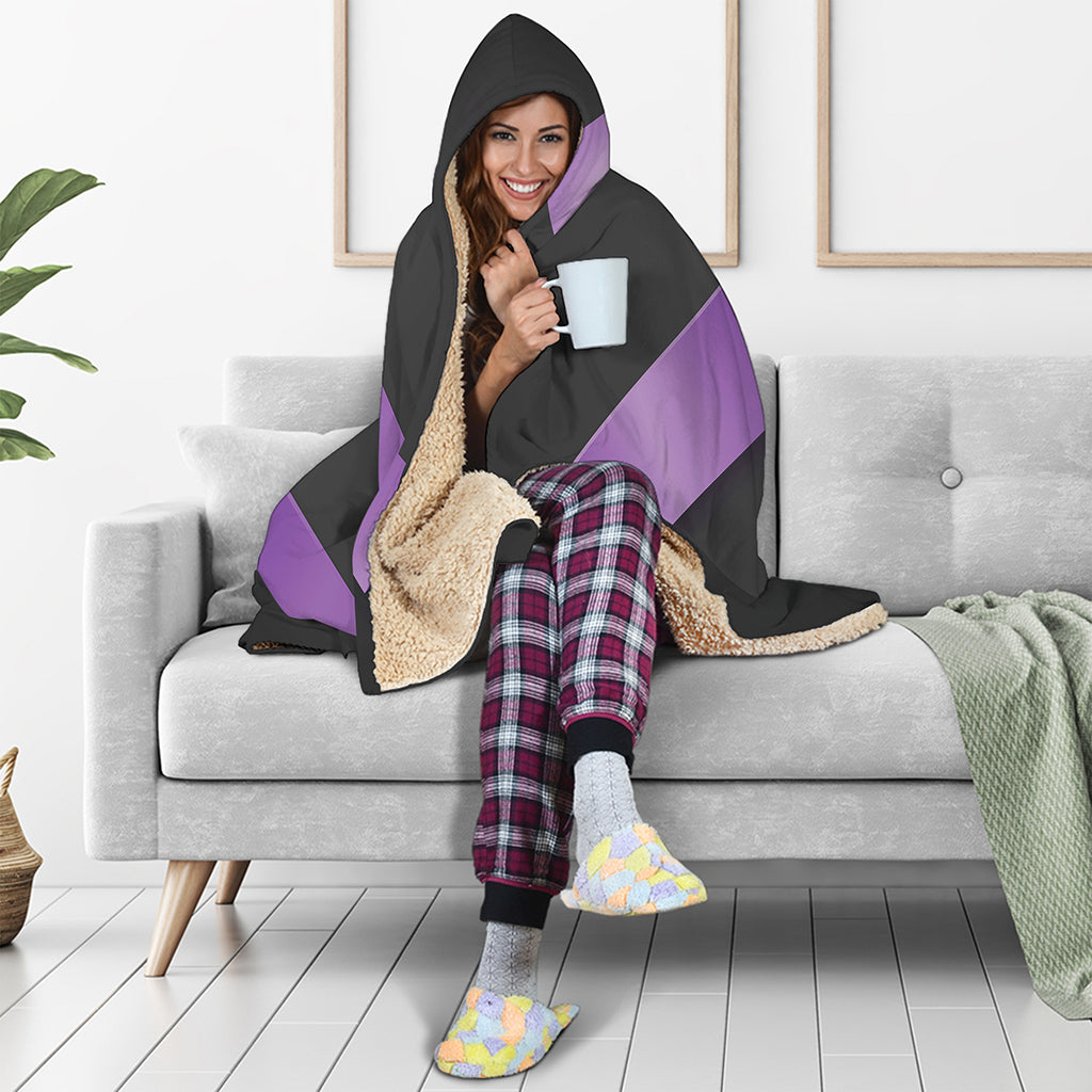 Purple All Cancer Awareness Ribbon Print Hooded Blanket