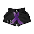 Purple All Cancer Awareness Ribbon Print Muay Thai Boxing Shorts