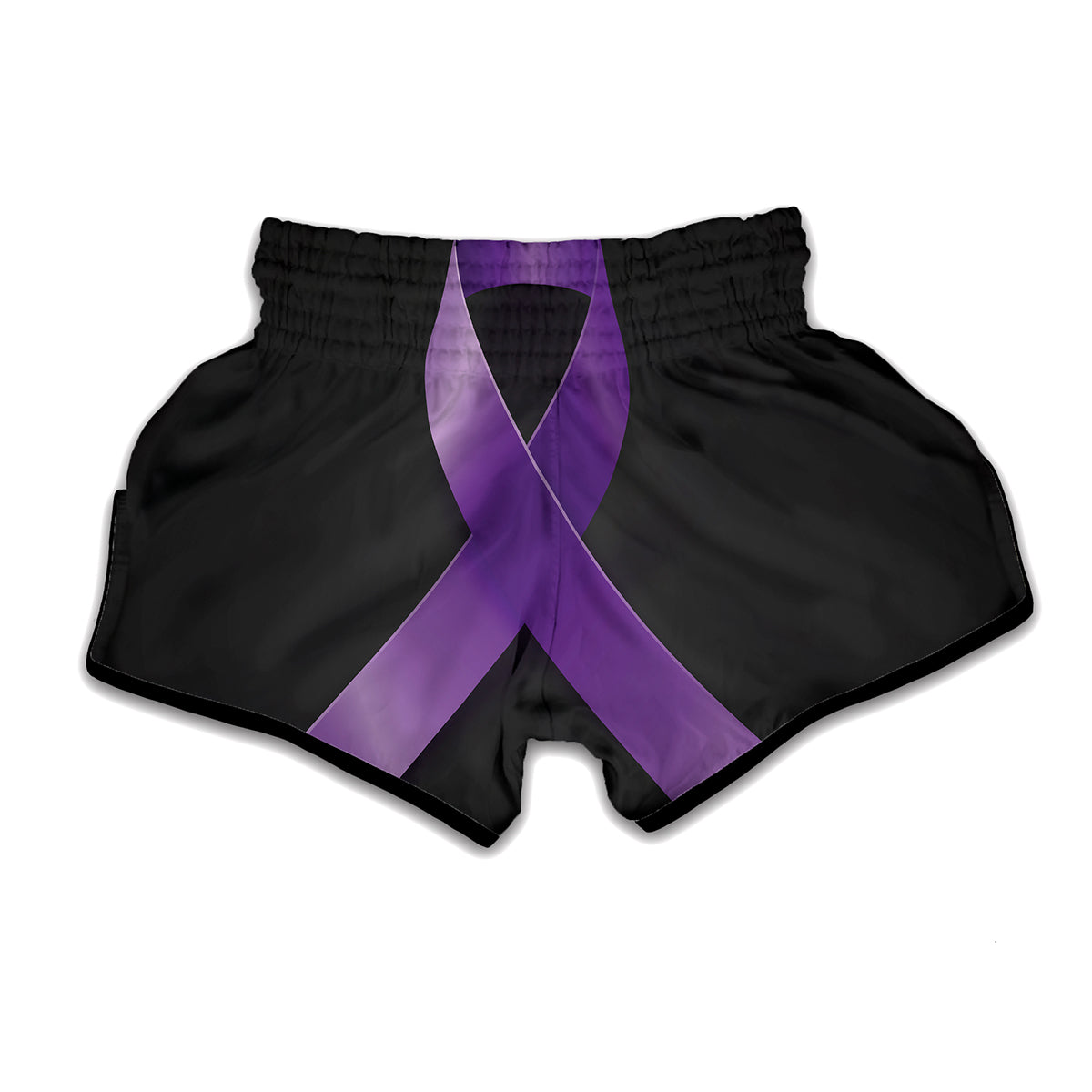 Purple All Cancer Awareness Ribbon Print Muay Thai Boxing Shorts
