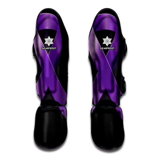 Purple All Cancer Awareness Ribbon Print Muay Thai Shin Guard