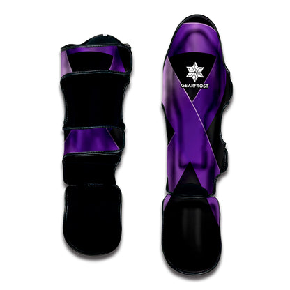 Purple All Cancer Awareness Ribbon Print Muay Thai Shin Guard