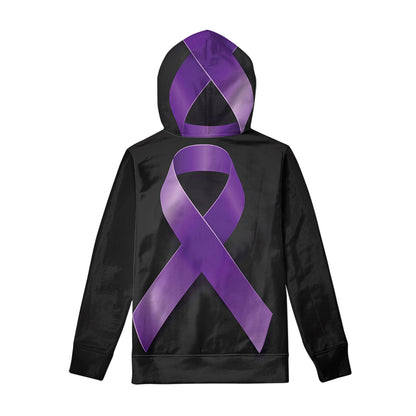 Purple All Cancer Awareness Ribbon Print Pullover Hoodie