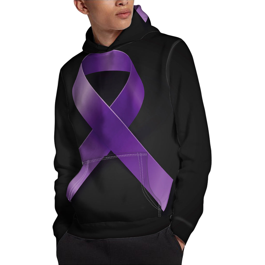 Purple All Cancer Awareness Ribbon Print Pullover Hoodie