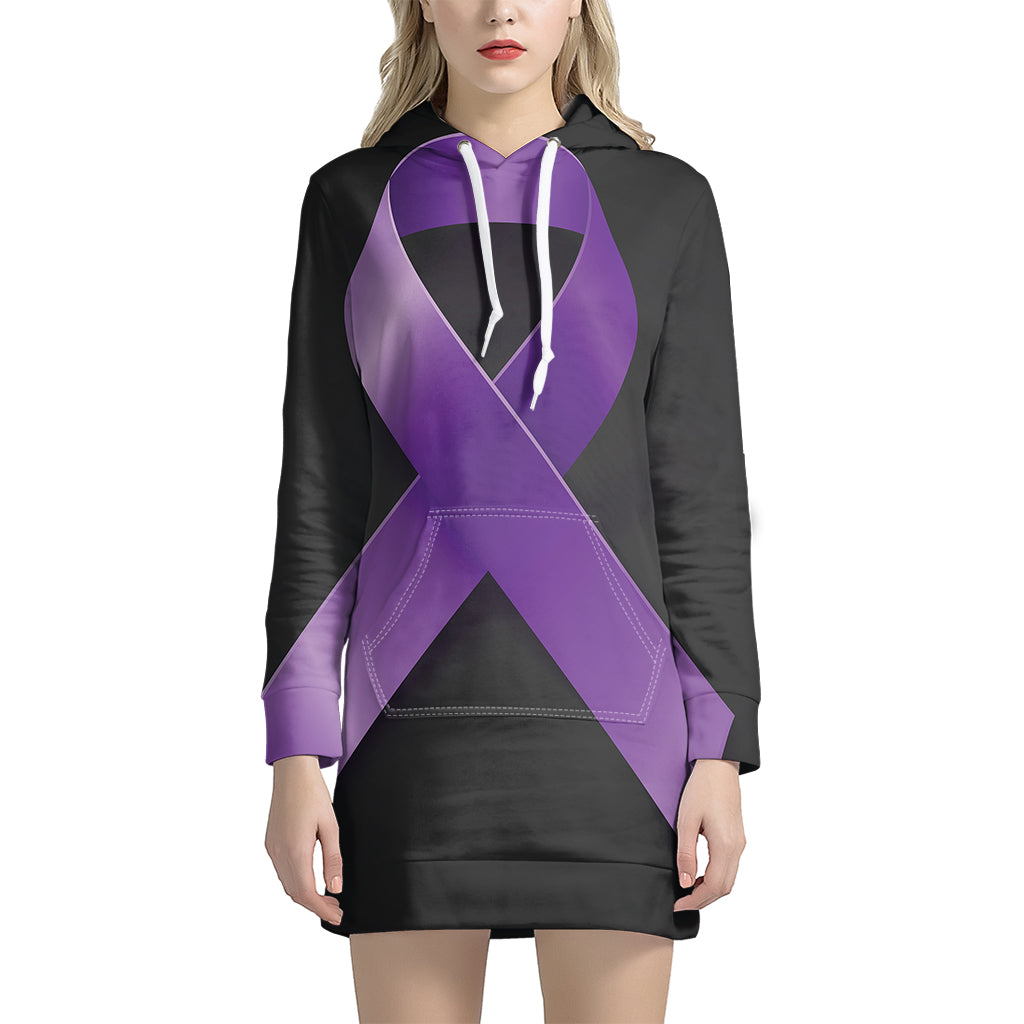Purple All Cancer Awareness Ribbon Print Pullover Hoodie Dress