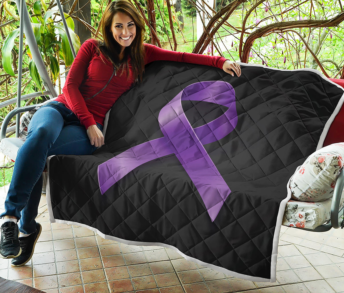 Purple All Cancer Awareness Ribbon Print Quilt