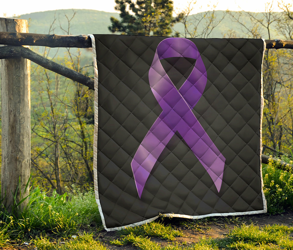 Purple All Cancer Awareness Ribbon Print Quilt