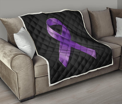 Purple All Cancer Awareness Ribbon Print Quilt