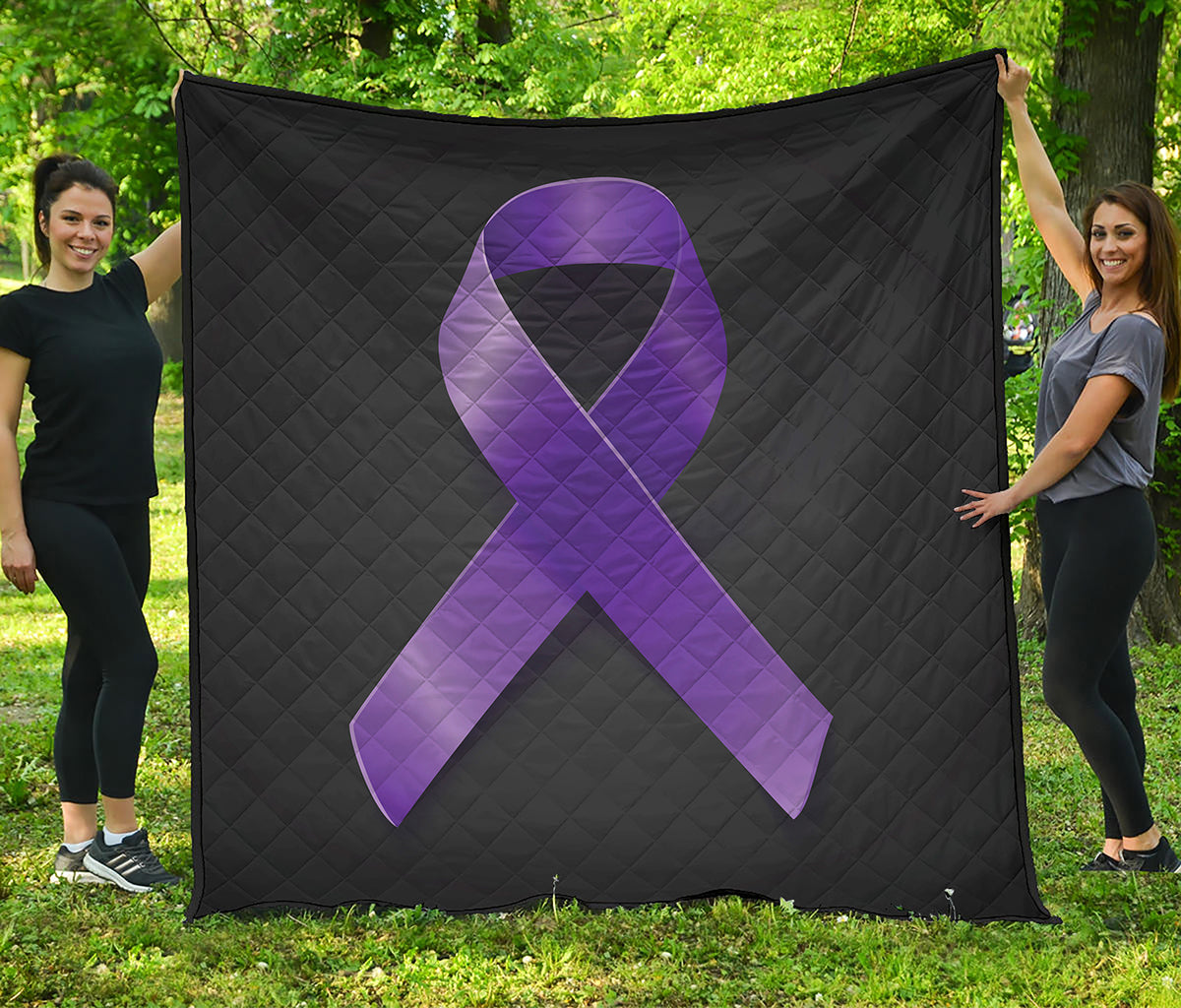 Purple All Cancer Awareness Ribbon Print Quilt