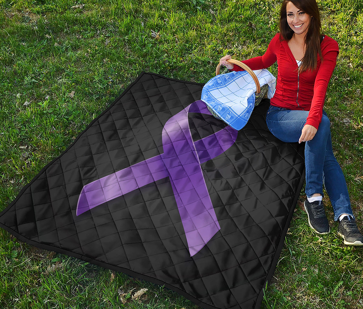 Purple All Cancer Awareness Ribbon Print Quilt