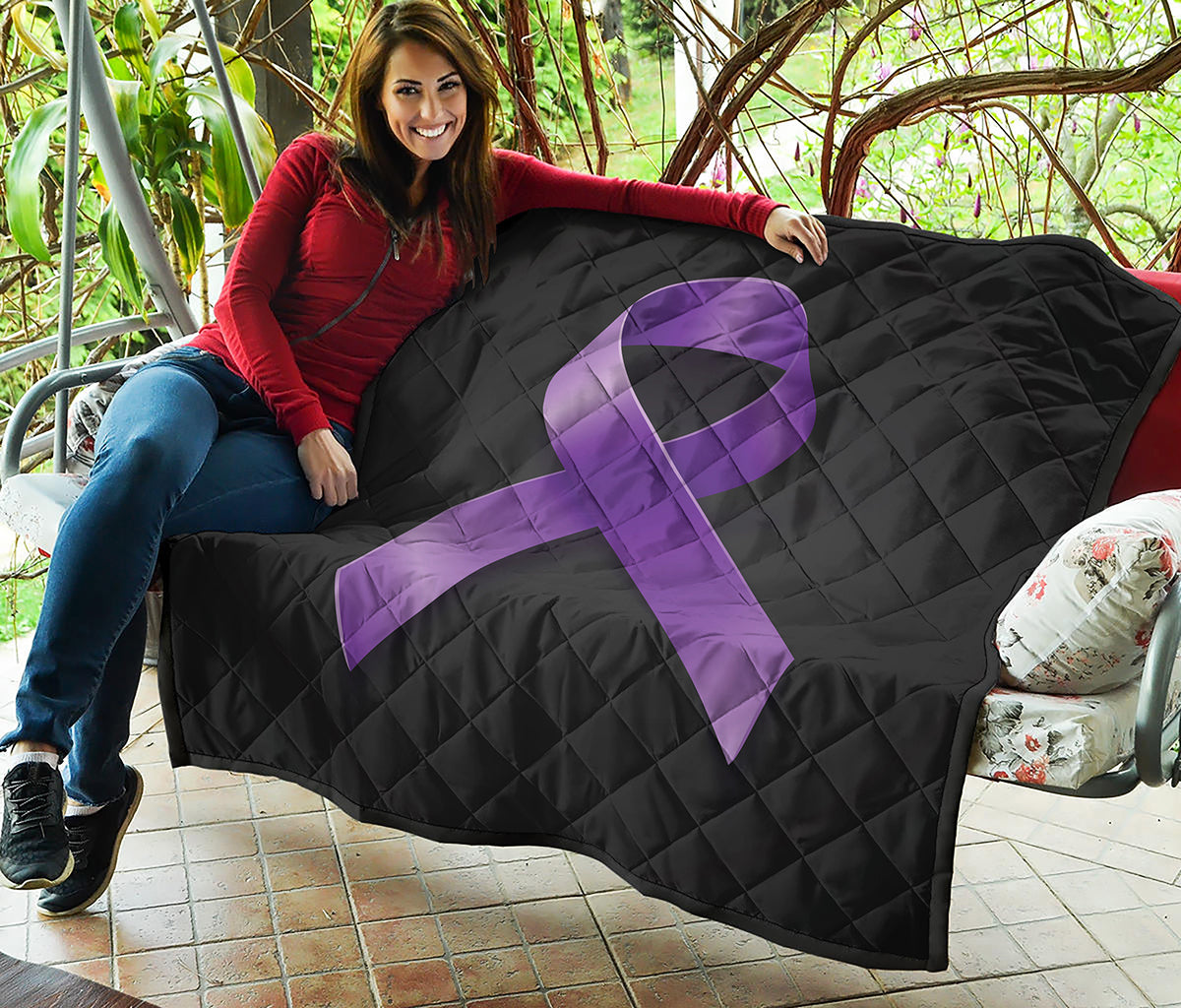 Purple All Cancer Awareness Ribbon Print Quilt