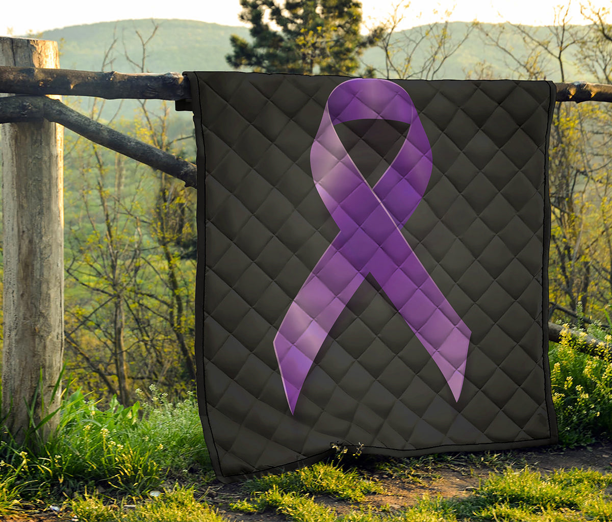 Purple All Cancer Awareness Ribbon Print Quilt