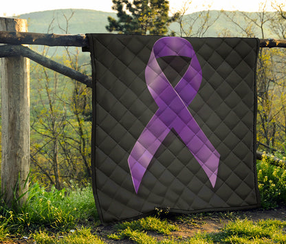 Purple All Cancer Awareness Ribbon Print Quilt