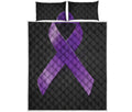 Purple All Cancer Awareness Ribbon Print Quilt Bed Set