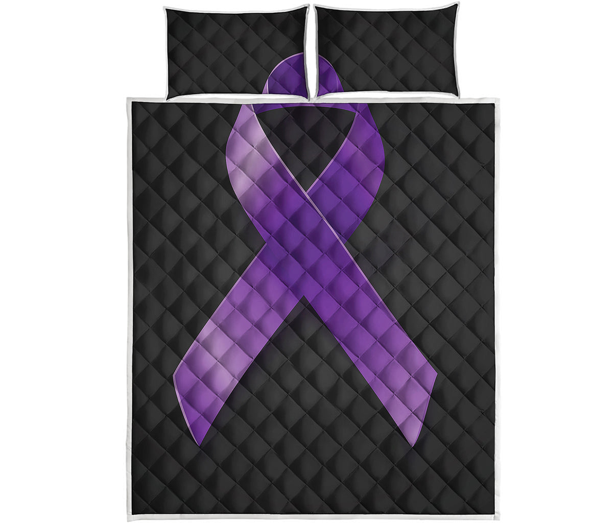 Purple All Cancer Awareness Ribbon Print Quilt Bed Set