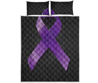 Purple All Cancer Awareness Ribbon Print Quilt Bed Set