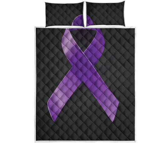 Purple All Cancer Awareness Ribbon Print Quilt Bed Set