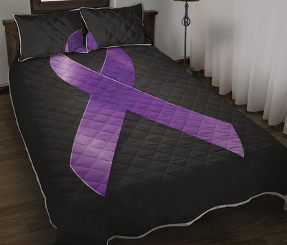 Purple All Cancer Awareness Ribbon Print Quilt Bed Set