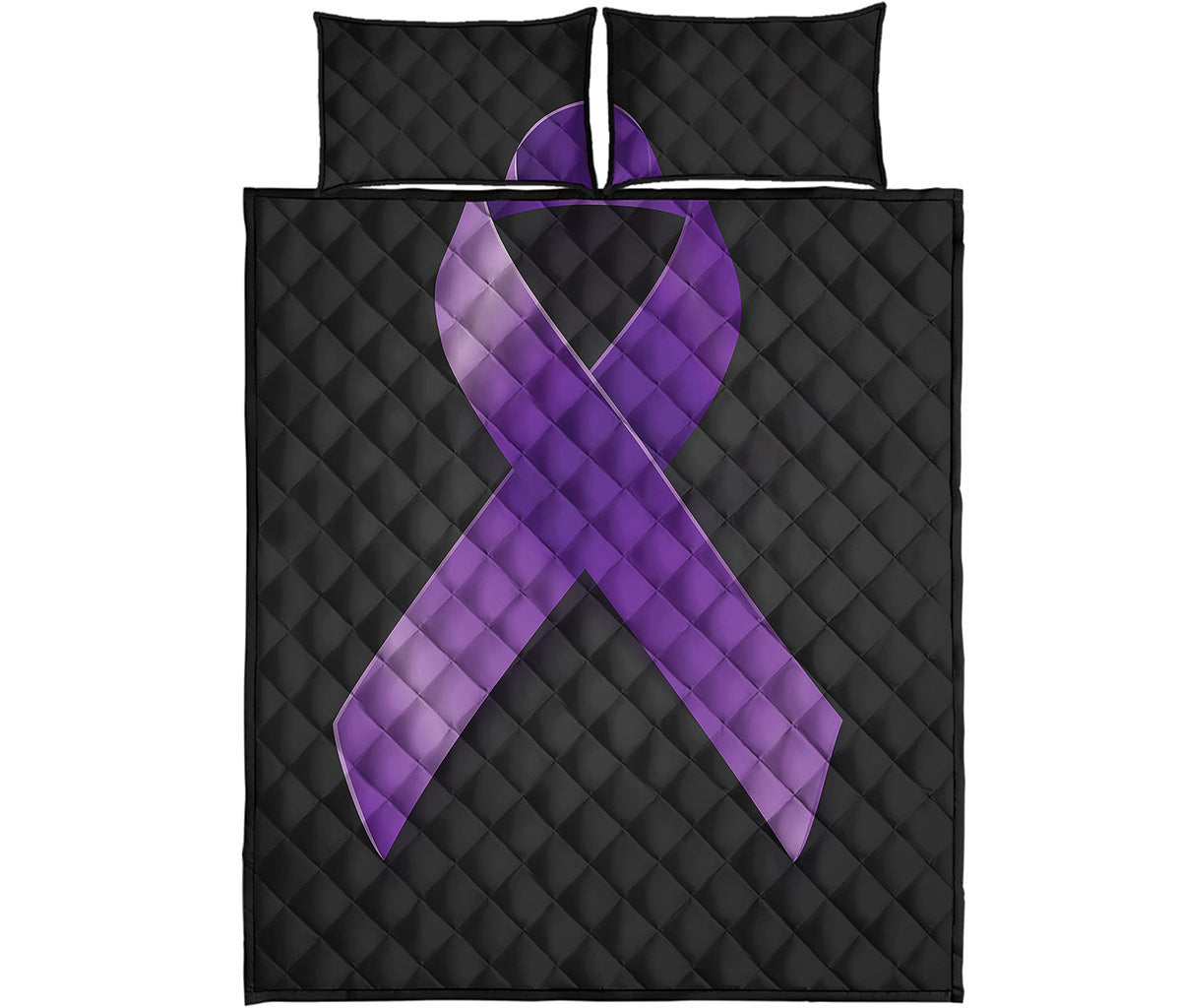 Purple All Cancer Awareness Ribbon Print Quilt Bed Set