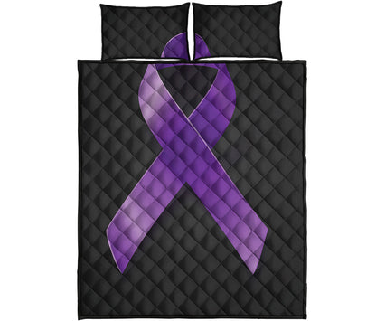 Purple All Cancer Awareness Ribbon Print Quilt Bed Set