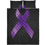 Purple All Cancer Awareness Ribbon Print Quilt Bed Set