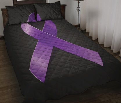 Purple All Cancer Awareness Ribbon Print Quilt Bed Set