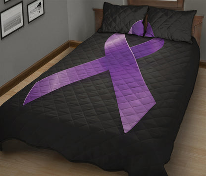 Purple All Cancer Awareness Ribbon Print Quilt Bed Set