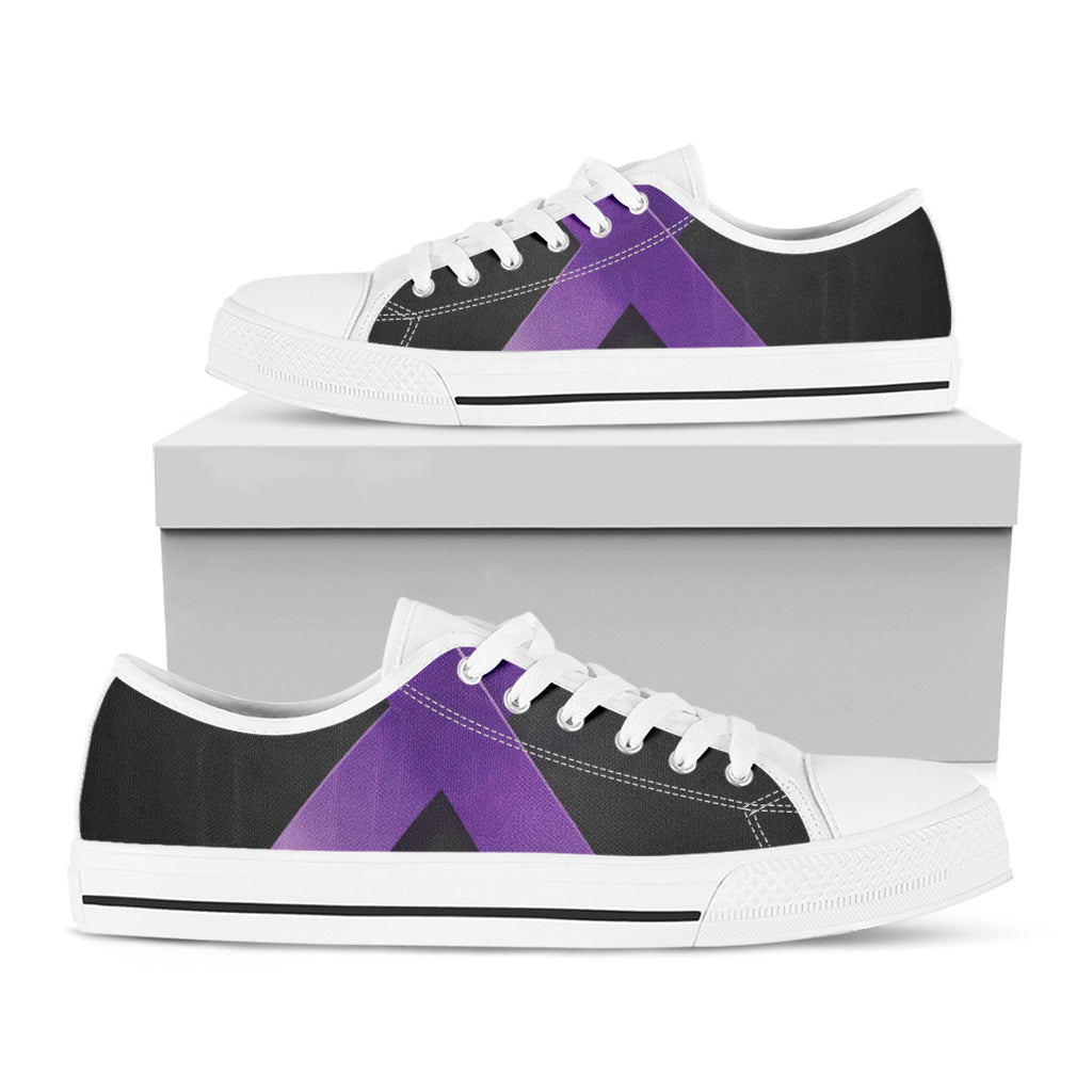 Purple All Cancer Awareness Ribbon Print White Low Top Shoes