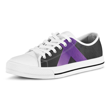 Purple All Cancer Awareness Ribbon Print White Low Top Shoes