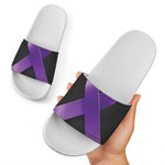 Purple All Cancer Awareness Ribbon Print White Slide Sandals