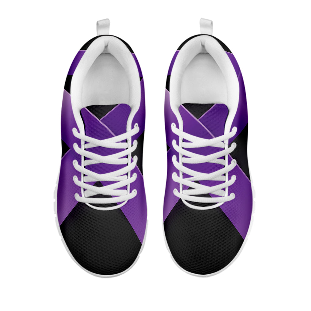Purple All Cancer Awareness Ribbon Print White Sneakers