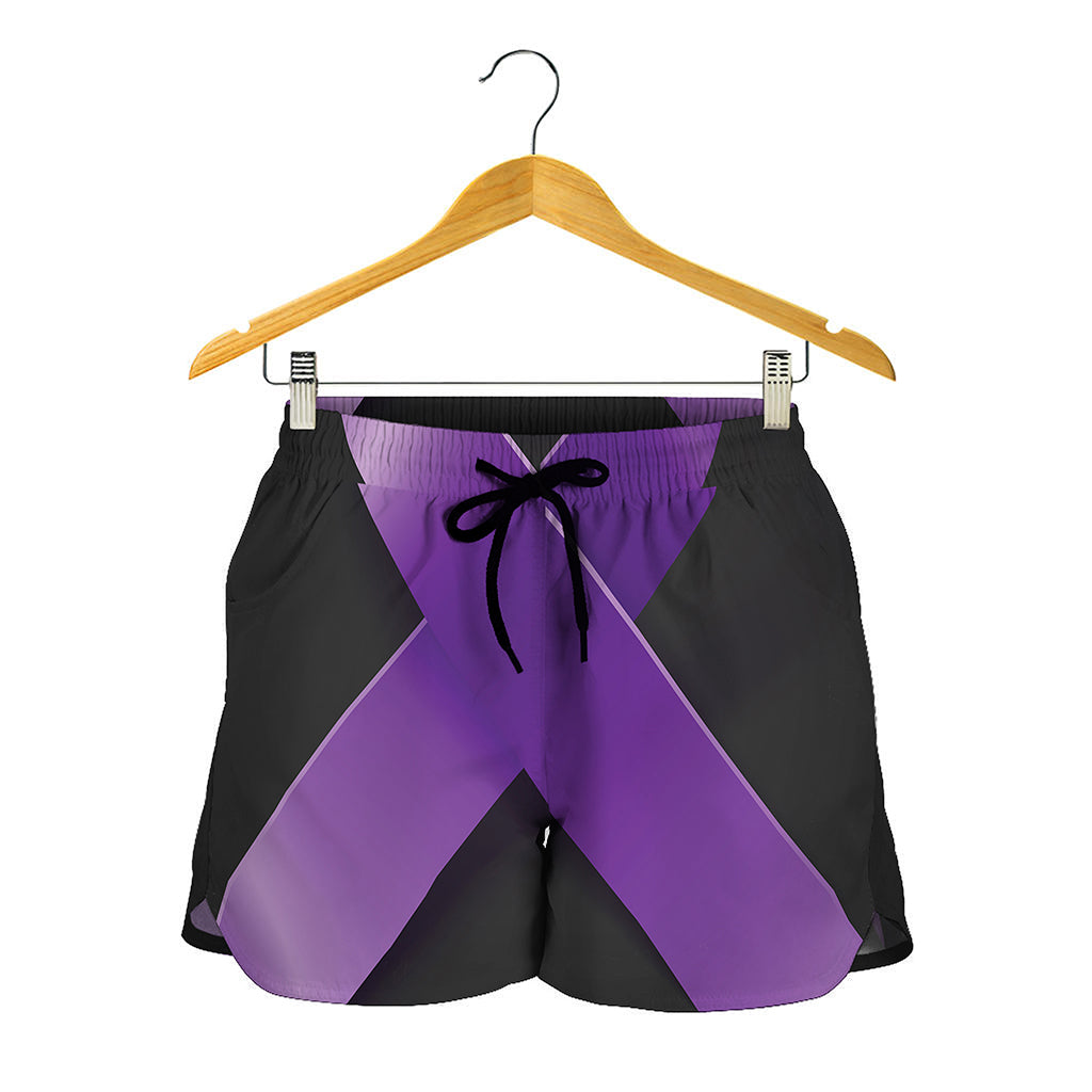 Purple All Cancer Awareness Ribbon Print Women's Shorts
