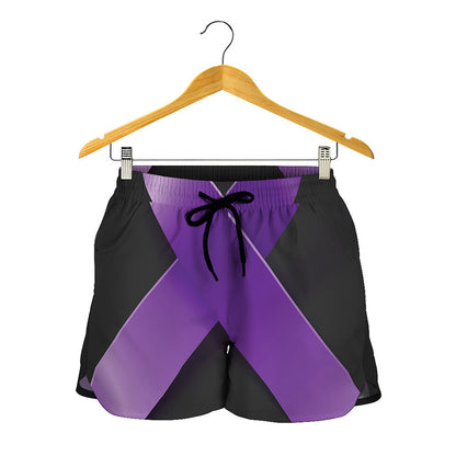 Purple All Cancer Awareness Ribbon Print Women's Shorts
