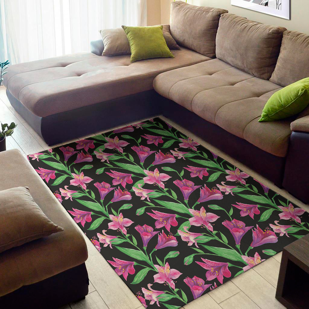 Purple Alstroemeria Pattern Print Area Rug