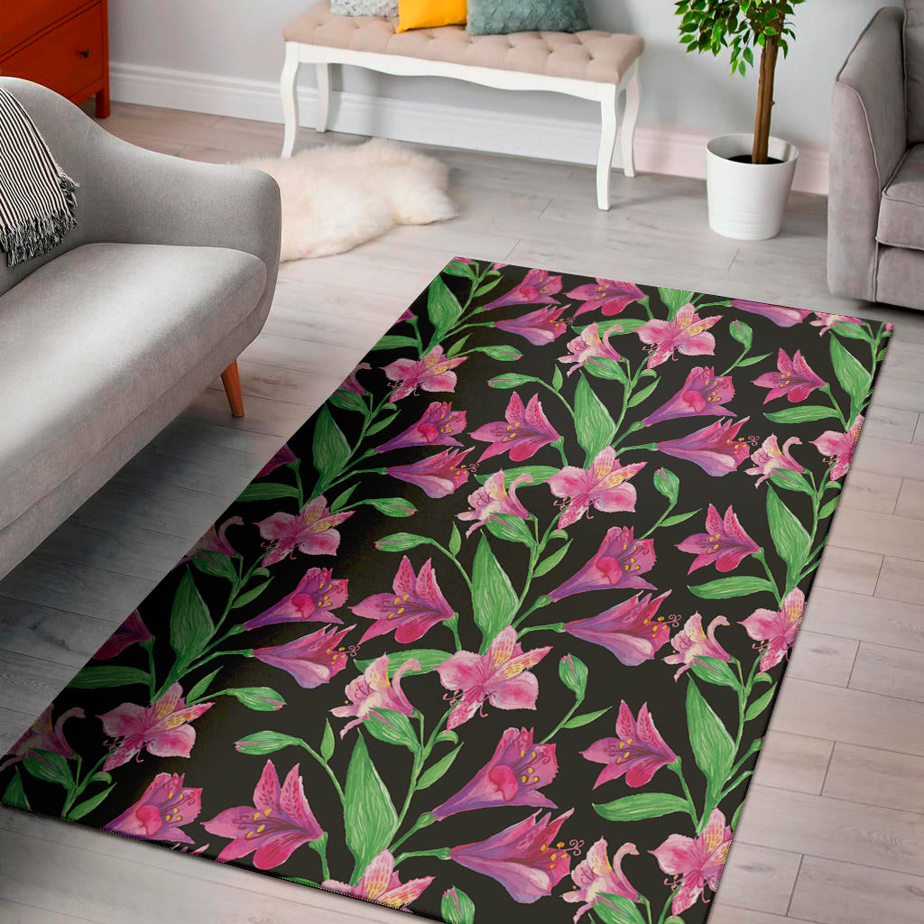 Purple Alstroemeria Pattern Print Area Rug